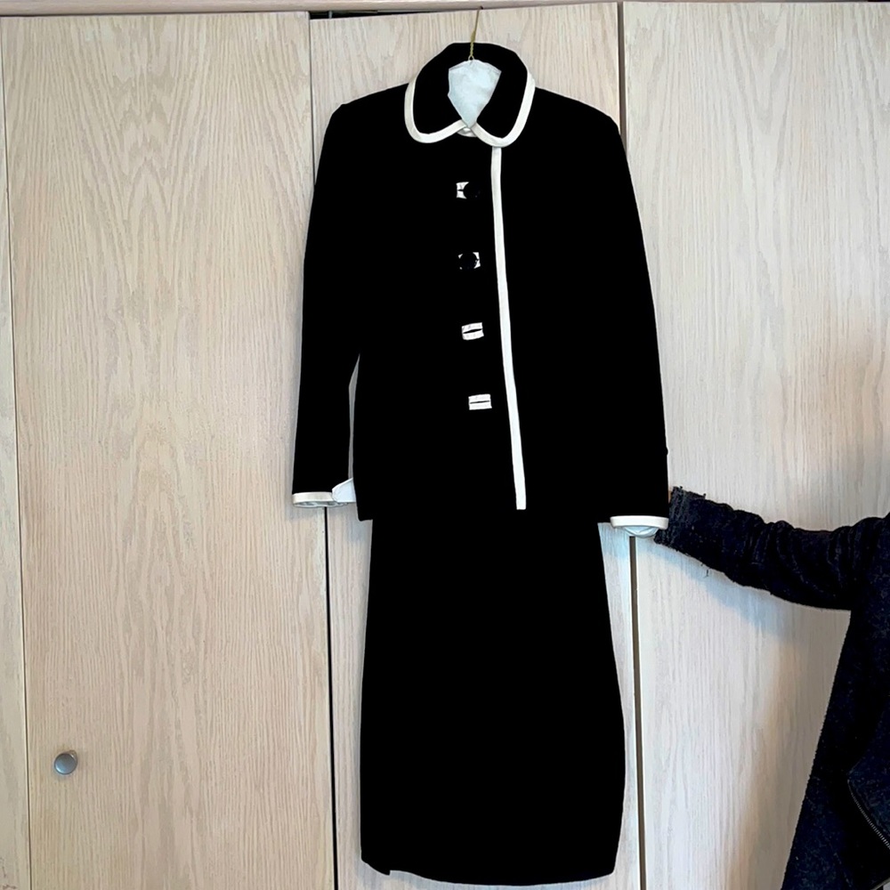 St John Black Knit Suit with white trim